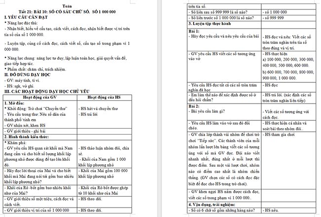 Giáo án Toán 4 Số có sáu chữ số. Số 1 000 000