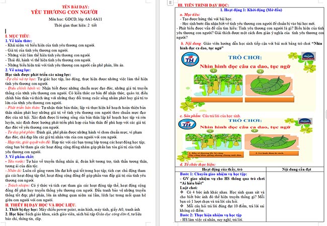 Giáo án GDCD 6 Yêu thương con người