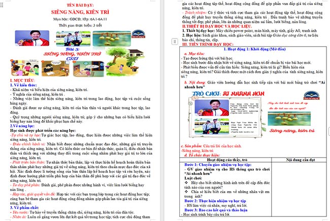 Giáo án GDCD 6 Siêng năng, kiên trì