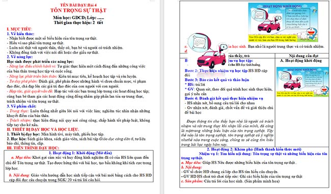 Giáo án GDCD 6 Tôn trọng sự thật