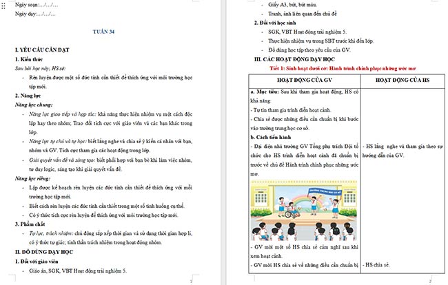 Giáo án Hoạt động trải nghiệm 5 Tuần 34