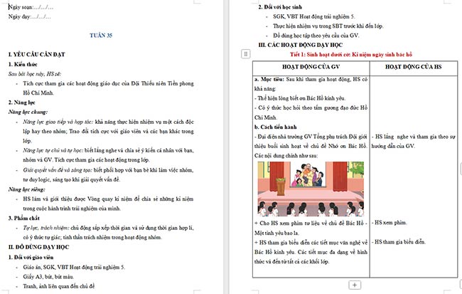 Giáo án Hoạt động trải nghiệm 5 Tuần 35