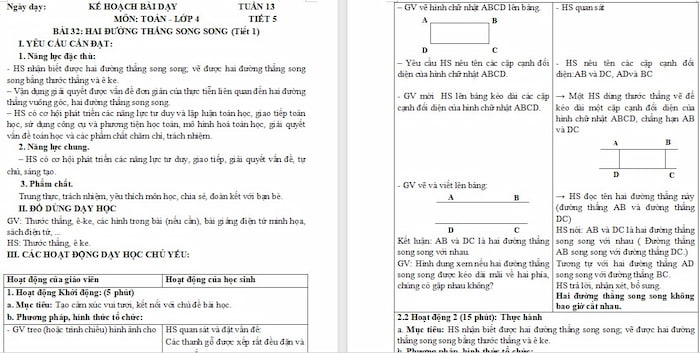 Giáo án Toán 4: Hai đường thẳng song song