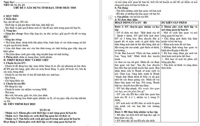 Giáo án HĐTN 6 Xây dựng tình bạn, tình thầy trò