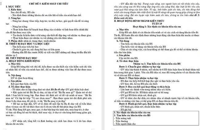 Giáo án HĐTN 6 Kiểm soát chi tiêu