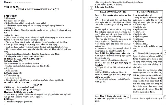 Giáo án HĐTN 6 Tôn trọng người lao động