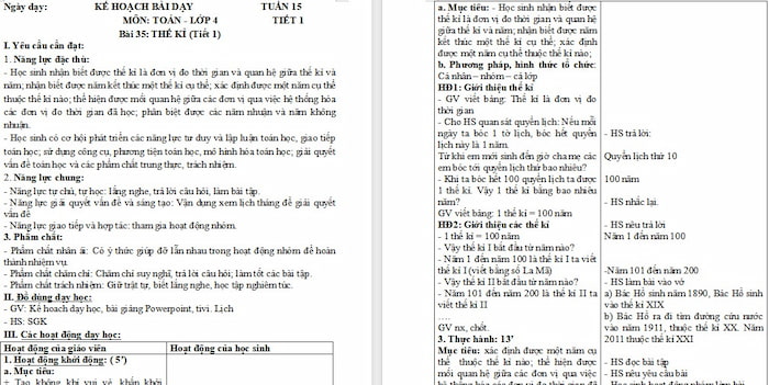 Giáo án Toán 4: Thế kỉ