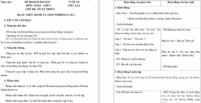 Giáo án Toán 4: Thực hành và trải nghiệm