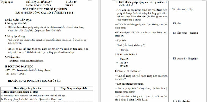 Giáo án Toán 4: Phép cộng các số tự nhiên