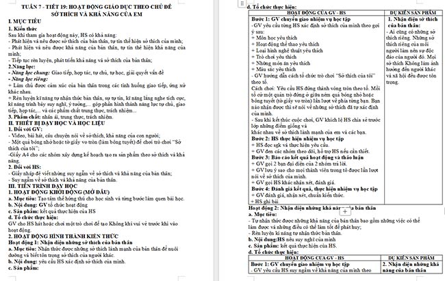 Giáo án Hoạt động trải nghiệm 6: Sở thích và khả năng của em