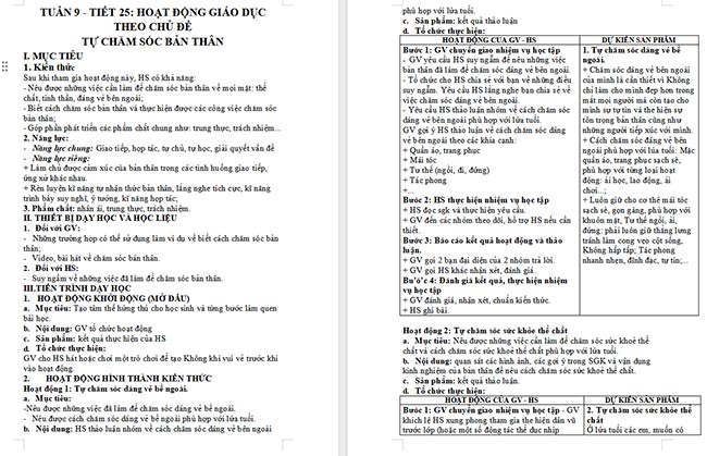 Giáo án Hoạt động trải nghiệm 6: Tự chăm sóc bản thân