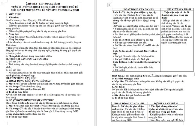 Giáo án Hoạt động trải nghiệm 6: Giải quyết một số vấn đề nảy sinh trong gia đình