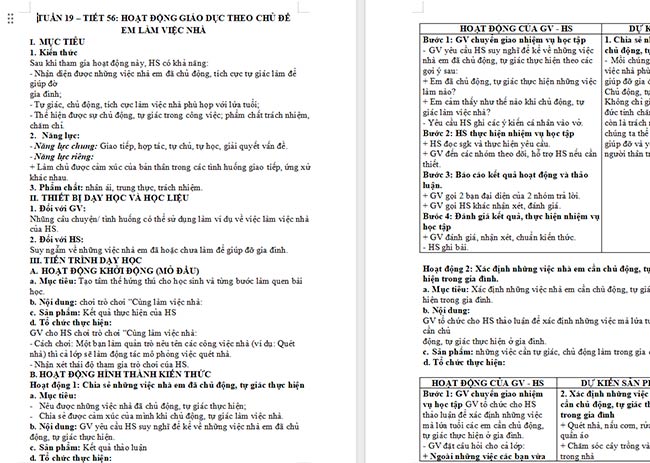 Giáo án Hoạt động trải nghiệm 6: Em làm việc nhà