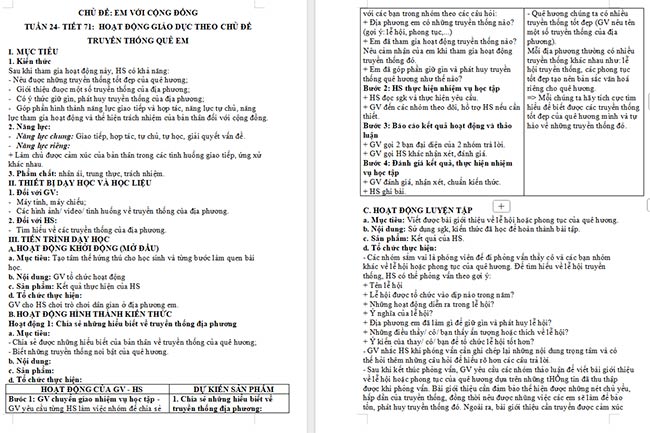 Giáo án Hoạt động trải nghiệm 6: Truyền thống quê em