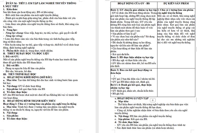 Giáo án Hoạt động trải nghiệm 6: Em làm nghề truyền thống