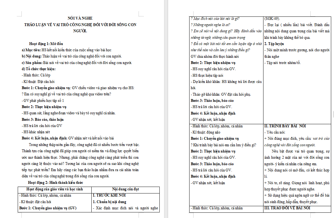 Giáo án Ngữ văn 7 Kết nối tri thức Bài 7 Nói và nghe