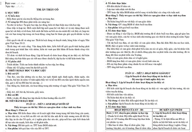 Giáo án HĐTN 6 Tri ân thầy cô