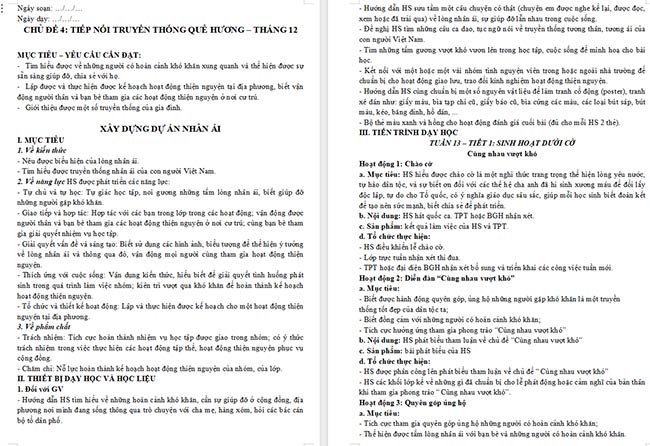 Giáo án HĐTN 6 Xây dựng dự án nhân ái