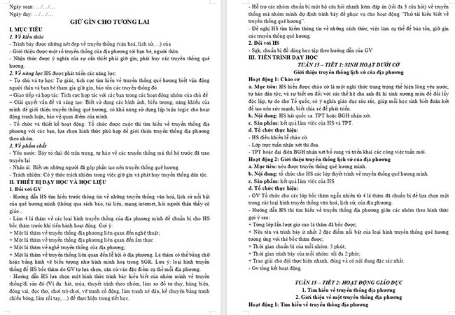 Giáo án HĐTN 6 Giữ gìn cho tương lai