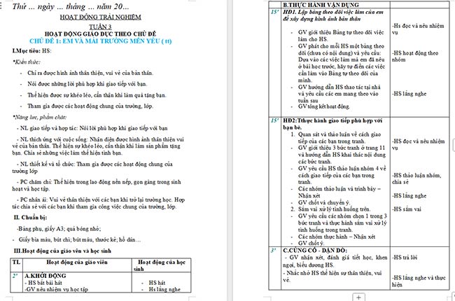 Giáo án Hoạt động trải nghiệm 2 Tuần 3