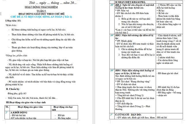 Giáo án Hoạt động trải nghiệm 2 Tuần 5