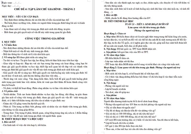 Giáo án HĐTN 6 Công việc trong gia đình