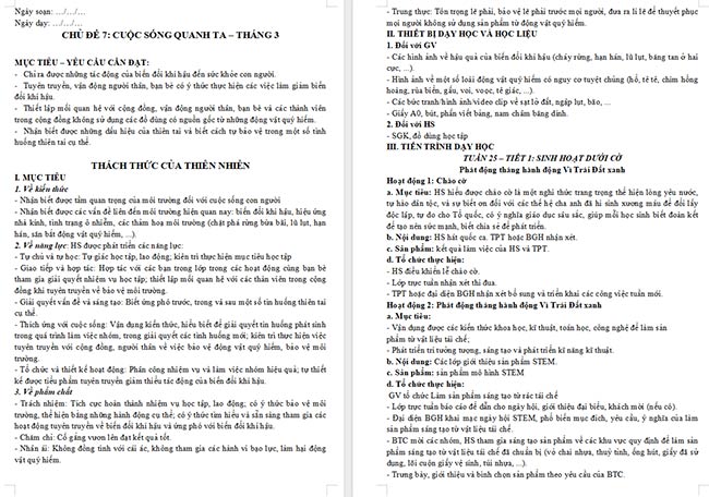 Giáo án HĐTN 6 Thách thức của thiên nhiên