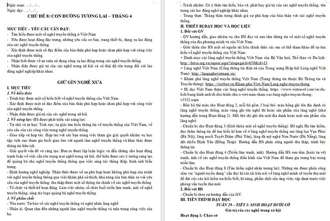 Giáo án HĐTN 6 Giữ gìn nghề xưa