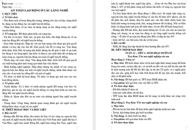 Giáo án HĐTN 6 An toàn lao động ở các làng nghề
