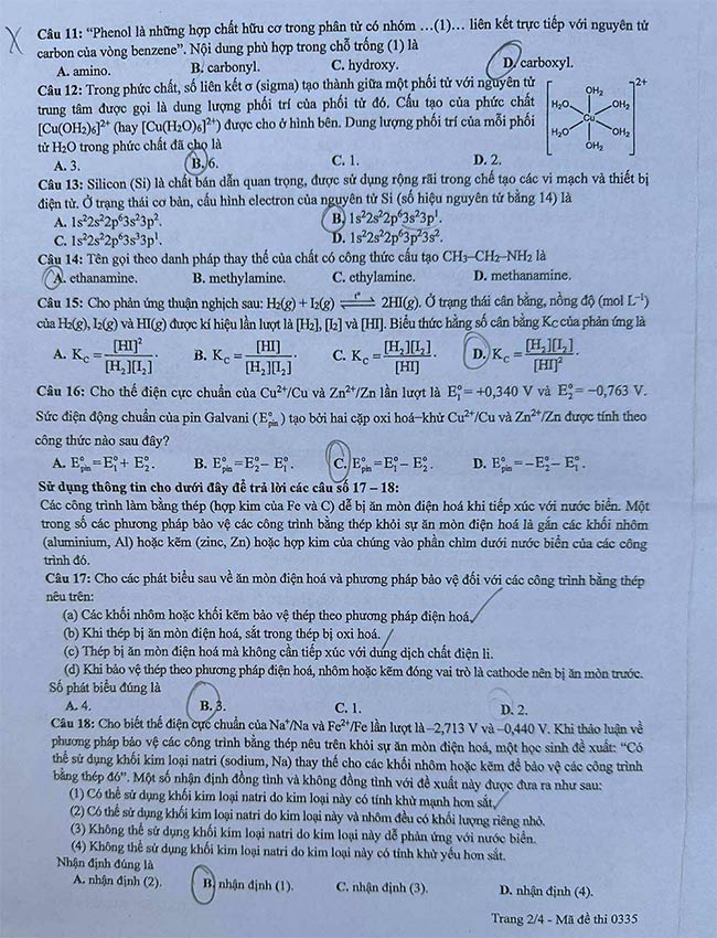 Đề thi môn Hóa học THPT Quốc gia 2025