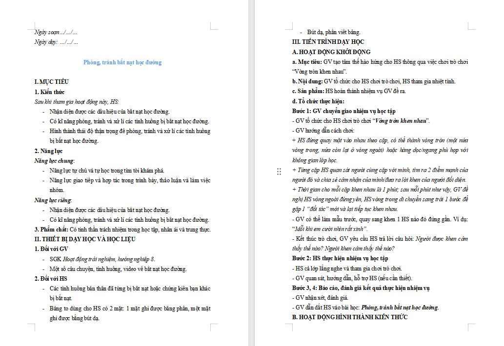 Chủ đề 1 Bài 2: Phòng tránh bắt nạt học đường