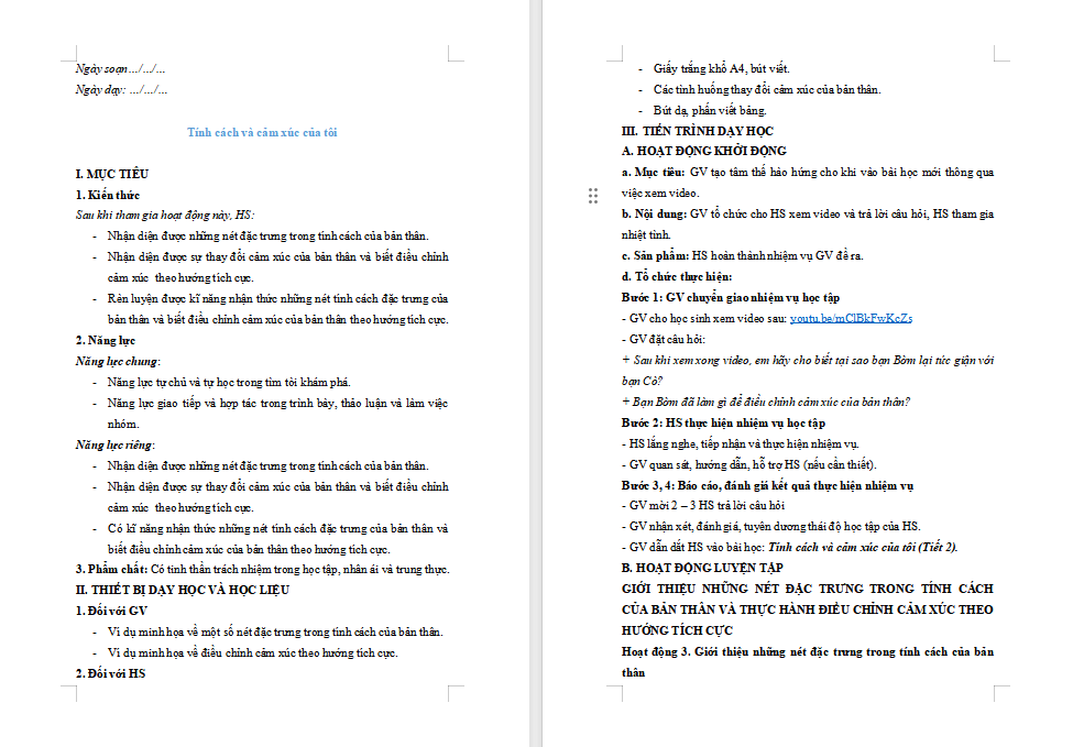 Tính cách và cảm xúc của tôi