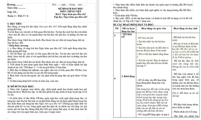 Giáo án Tiếng Việt 2 Ngày hôm qua đâu rồi?