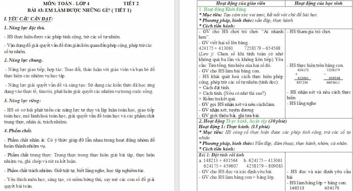Giáo án Toán 4: Em làm được những gì?