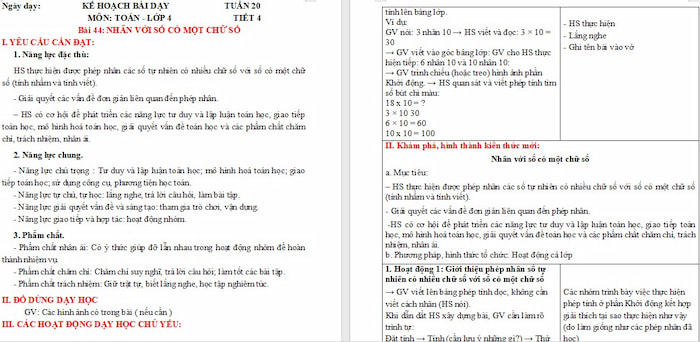 Giáo án Toán 4: Nhân với số có hai chữ số