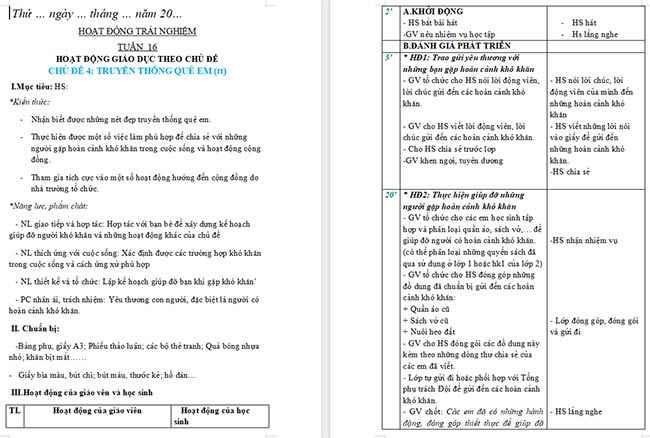 Giáo án Hoạt động trải nghiệm 2 Tuần 16