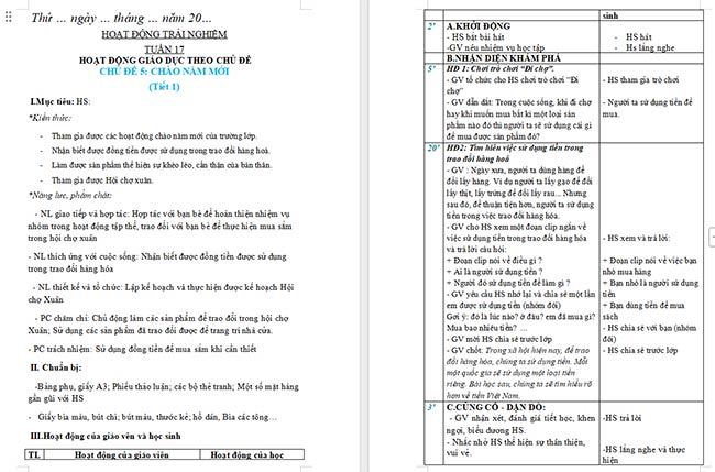 Giáo án Hoạt động trải nghiệm 2 Tuần 17