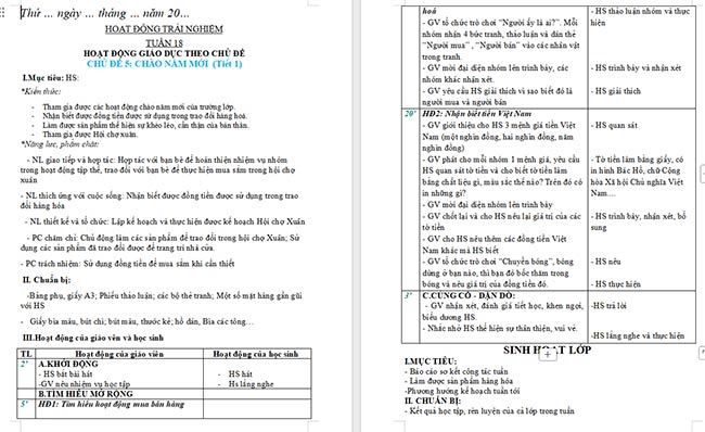 Giáo án Hoạt động trải nghiệm 2 Tuần 18
