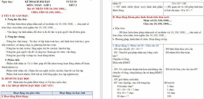 Giáo án Toán 4: Nhân với 10,100,1000,… Chia cho 10,100,1000,…