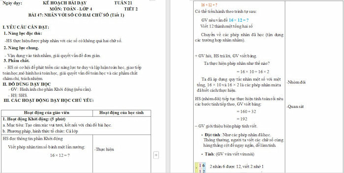 Giáo án Toán 4: Nhân với số có hai chữ số