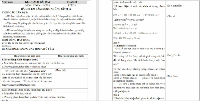 Giáo án Toán 4: Em làm được những gì?