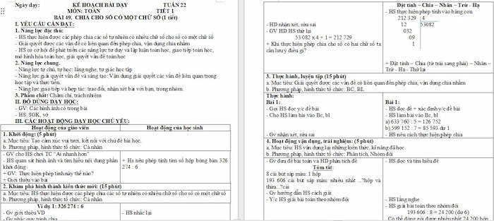 Giáo án Toán 4: Chia cho số có một chữ số