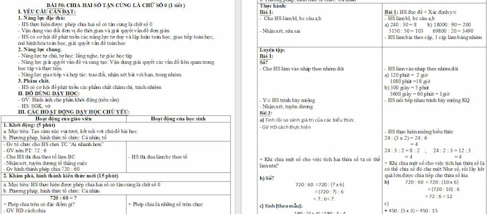 Giáo án Toán 4: Chia hai số có tận cùng là chữ số 0