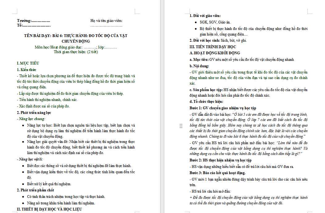 Thực hành Đo tốc độ của vật chuyển động
