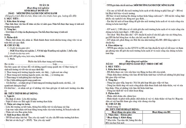 Giáo án Hoạt động trải nghiệm 2 Tuần 28