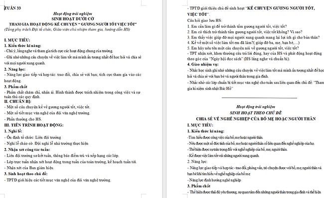 Giáo án Hoạt động trải nghiệm 2 Tuần 33