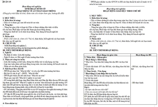 Giáo án Hoạt động trải nghiệm 2 Tuần 35