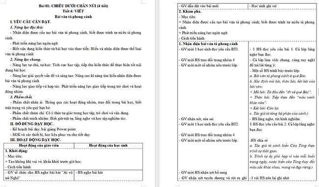 Giáo án Tiếng Việt 5 Bài văn tả phong cảnh