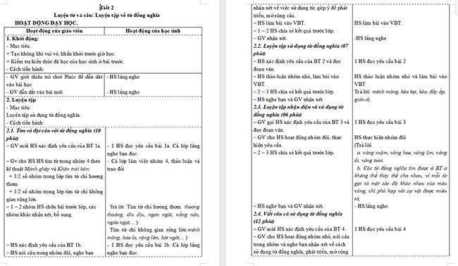 Giáo án Tiếng Việt 5 Luyện tập về từ đồng nghĩa