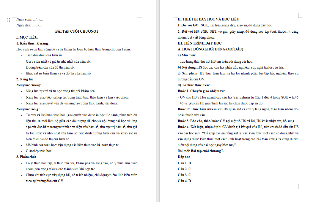 PowerPoint Toán 12 Bài tập cuối chương 1